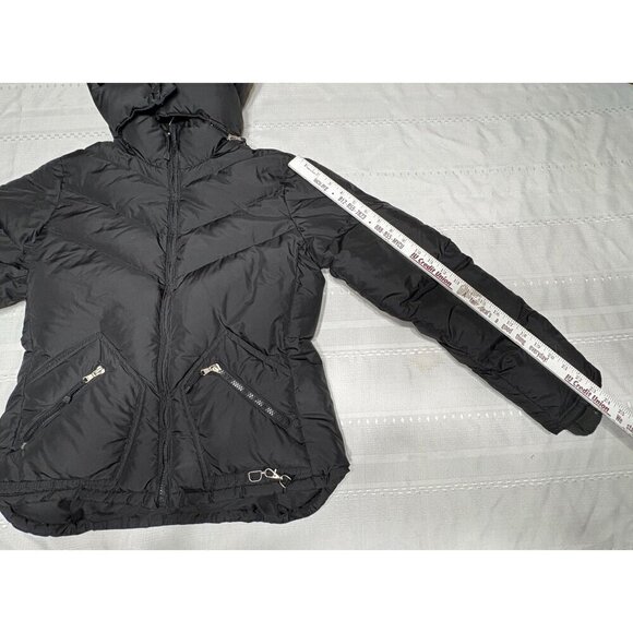 J Crew Women's Down Filled Black Puffer Jacket Coat Hood Zip Pockets Medium - Picture 10 of 12